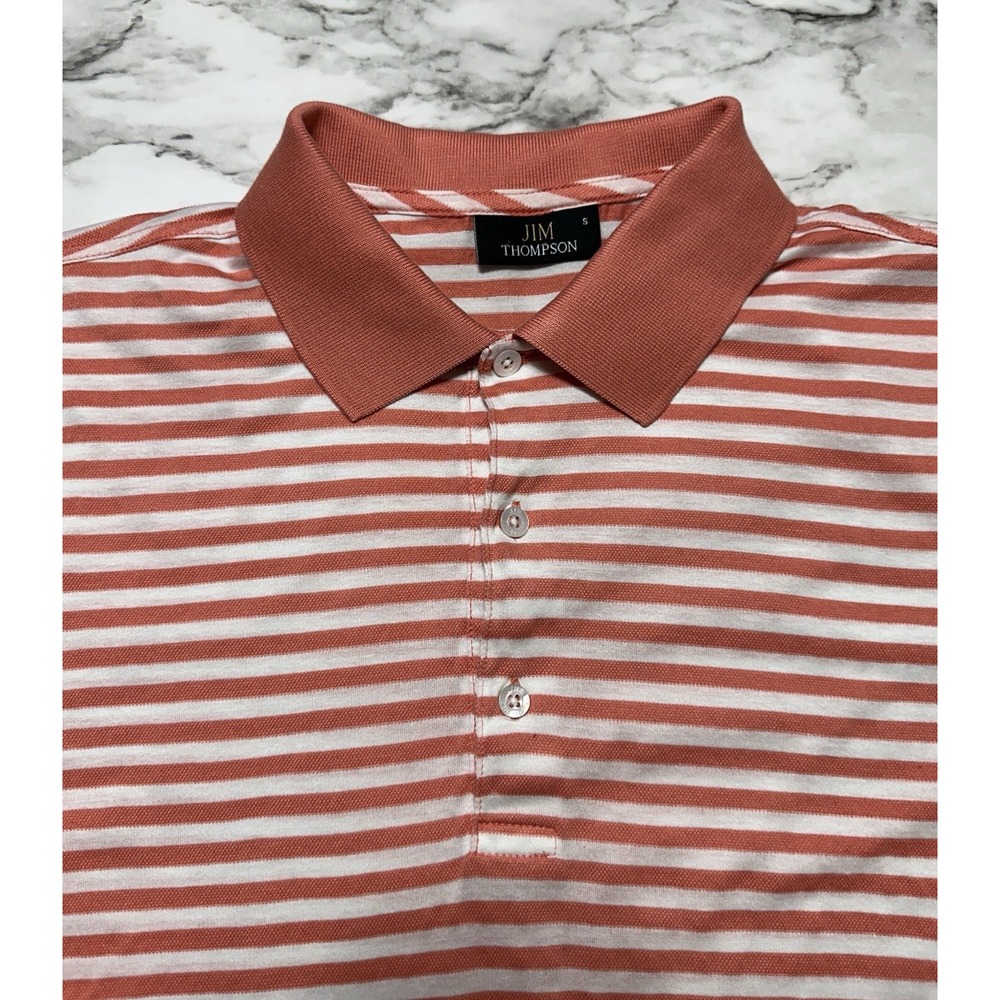Jim Thompson Men's T Shirt Size S Salmon White Striped Short Sleeve‎ 100% Cotton - Picture 2 of 8